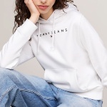 Sweat capuche blanc Tommy Jeans femme logo brodé