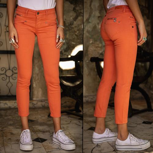 Jean 7/8 éme femme Freeman T Porter Alexa Cropped orange flamingo