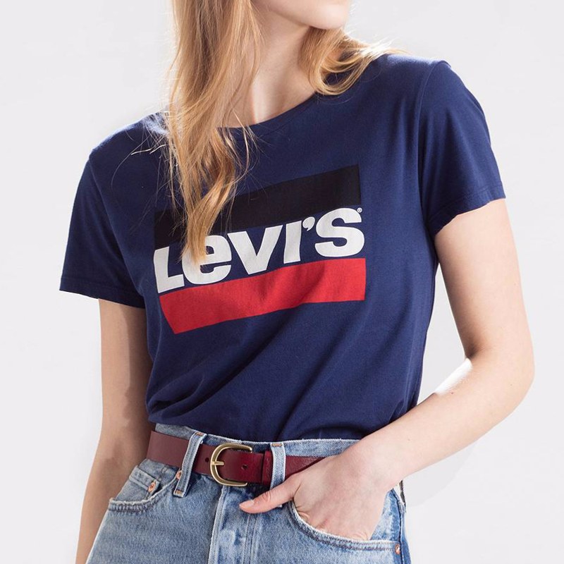 T Shirt femme Levis bleu avec grand logo sportswear devant